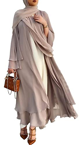 Frauen Muslimisches Gebet Chiffon Offenes Kleid Abaya Dubai Türkei Islam Kaftan islamischer Ramadan Eid Mubarak Frauen Robe mit Hijab