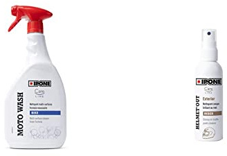Ipone 800670 Nettoyant Multi Surfaces Moto Wash – Ne Laisse Pas de Trace – Enlève Tous Types de Salissures – 1L & Nettoyant Casque Extérieur Helmet’Out – Ne Coule Pas - Ne Laisse Pas de Trace – 100 ml