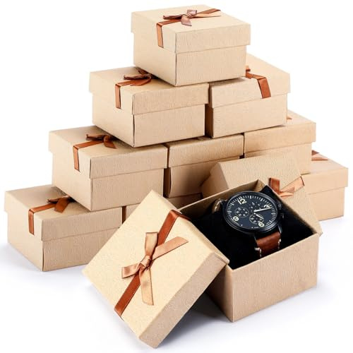 Jexine 12 Pieces Father's Day Gift Boxes for Dad Men 3. 5 Inch Necklace Earring Ring Box Bow Cardboard Jewelry Watch Holder with Velvet Insert Lids for Keychain