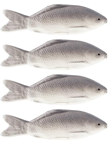 TOYANDONA 4 Stücke Realistische Fisch Deko - 14cm Kunststoff Fische Modell aus PU - Perfekt für Schaufenster, Foto-Requisiten & Kinder Lernspiel, Ideal für Sommer Outdoor & Innenbereich (Grau)