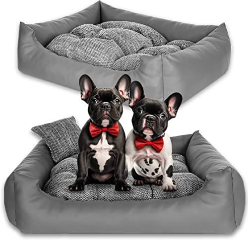 NELKE Hundekorb Kunstleder Hundebett mittelgroße Hunde grau Hundekörbchen kleine Hunde 75x65cm Hundesofa mit Hundekissen Schlafplätze & Möbel für Hunde waschbar Dog Bed