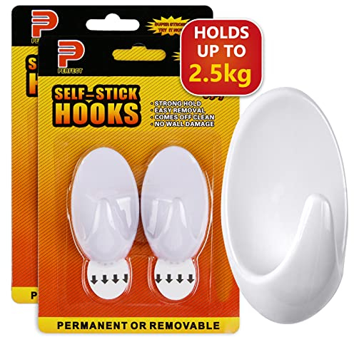 Ainiv 2-Packs 4pcs Large Hooks with Adhesive Strips(Damage-Free Remove), Multi-Function Self Adhesive Hooks, Wall Door Hooks for Bathroom Kitchen Hanging Bag Coat Cloth Flowerpot, Holds up to 2.5kg