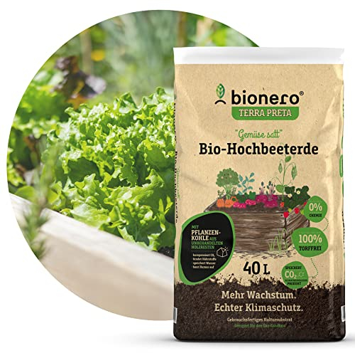 bionero® Bio-Hochbeeterde Gemüse satt 40 l Terra Preta Bodenverbesserer Schwarzerde für Gemüseanbau Hochbeet