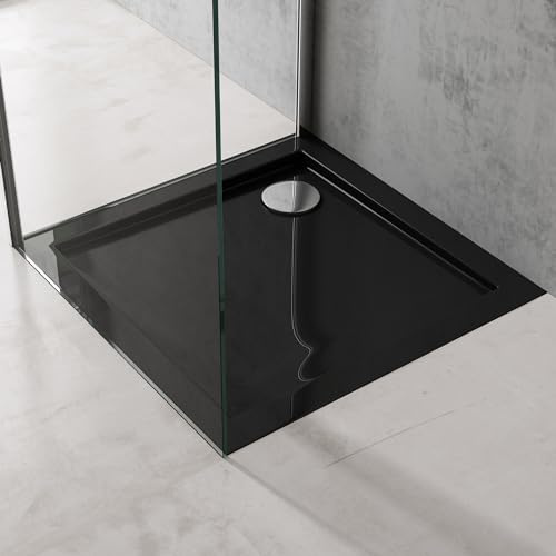 doporro Piatto Doccia Quadrato 75x75x4 cm con Superficie Antiscivolo | Colore Nero, Installazione a Filo Pavimento o in Appoggio, Installazione in Appoggio o a Filo, Piletta di Scarico Non Inclusa