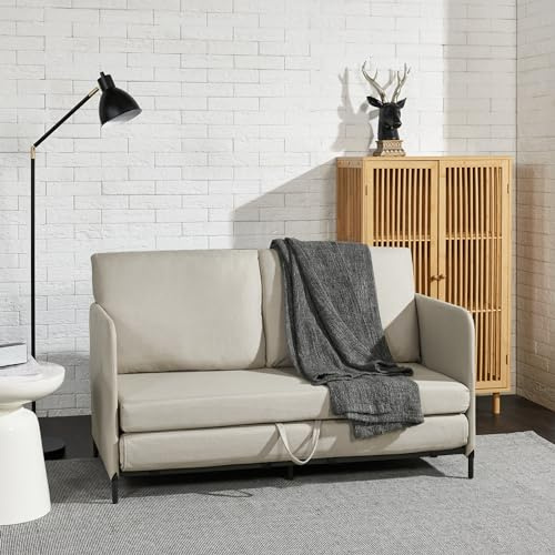 En.casa] Soini 2-sitsig soffa med sovfunktion, vadderad bäddsoffa med sänglåda bäddsoffa, utdragbar beige, hopfällbar soffa, skum