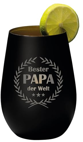 4youDesign Gin Tonic Glas mit Spruch Bester Papa der Welt – Geschenk für Männer, Frauen zum Muttertag oder Vatertag – Tumbler-Party-Glas aus Kristallglas – Schwarz-Gold – 465ml
