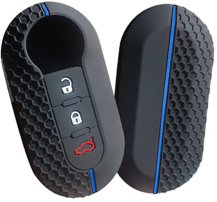 Juttzzei Autoschlüssel Hülle FIAT for FIAT 500 Brava Bravo Ducato Doblo Delta Fiorino Grande Punto Panda Palio Scudo Sedici Lancia Musa Schlüsselhülle, TPU Schlüsselhülle FIAT 500-3 Tasten(Blau)