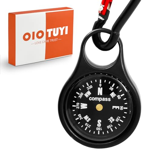 OioTuyi Mini Kompass Karabiner, Robuster Schlüsselanhänger Kompass, Ideal für Camping, Wandern, Reisen, Schwarz