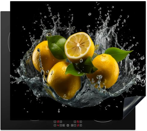 KitchenYeah© Herdabdeckplatte Einteilig Abdeckplatten Cerankochfeld | 60x52 cm - Abdeckung Ceranfeld Herdplattenabdeckung Induktionsmatte Zitrone - Frucht - Gelb - Schwarz