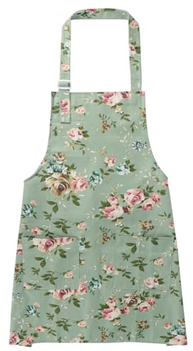 GEBETTER Blumenschürze mit großen Tasche blühende Damenschürze verstellbar Schürze ​Damen Kochschürze Frauen Küchenschürze Geschenk für Küche Garten und Salon Grillschürze Blumen Kittelschürze (Grün)