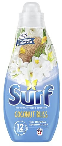 Surf Coconut Bliss Laundry Washing with a joy-infused fragrance and natural essential oils lasting up to 12 hours in wear Liquid Detergent for brilliantly clean results 24 washes