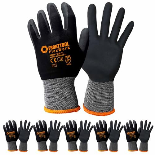 FRONTTOOL Arbeitshandschuhe FlexWork Schutzhandschuhe Arbeitsschutzhandschuhe Gartenhandschuhe Montagehandschuhe (Größe 11/6 Paar)