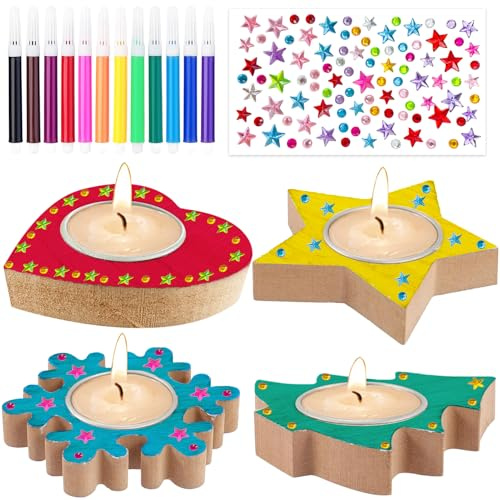 TaimeiMao 4er Pack Schneeflocke Teelichthalter Bastelset | Teelichthalter Mit Sternen Und Schneeflocken,Für Weihnachten, Zum Basteln Und Dekorieren Für Jungen Und Mädchen,Sortiert