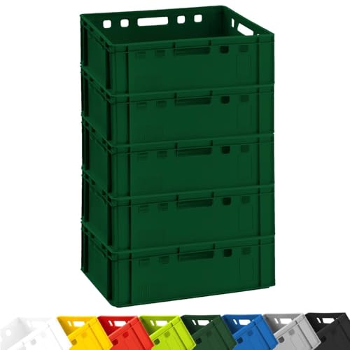 BURI 5 x köttlådor E2 slaktarlåda 60 x 40 x 20 cm livsmedelssäker, robust, stapelbar – universell förvaringslåda eurobox från Tyskland (mörkgrön)