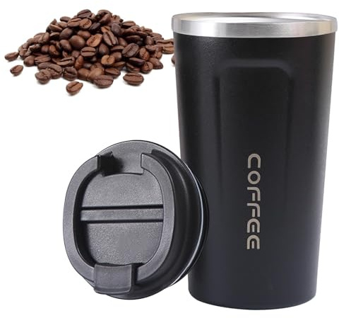 Jiakalamo Stainless Steel Thermal Mug, Double Wall Travel Mug Coffee Cup Drinks Vacuum Insulated Flask for Cold Hot Coffee, with Leakproof Lid(Black/500ML)
