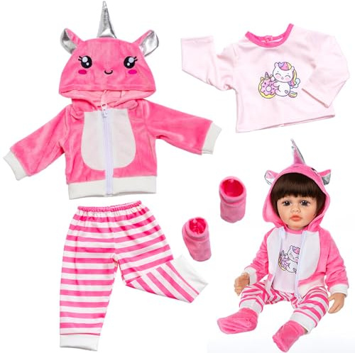 4 abiti per bambole 18-22 pollici, abbigliamento 45-55 cm, 1 giacca con cappuccio rosa, 1 maglietta da cavallo, 1 paio di calzini rosa, regalo di compleanno