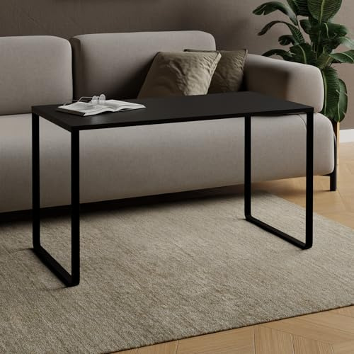 AKKE Couchtisch Wohnzimmertisch Beistelltisch Mit Metallbeinen Laminierte Platte Höhe 55cm Tisch Für Wohnzimmer Modern Loft Stil Crespo Schwarz 100 x 50cm