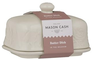 Mason Cash In the Meadow Butter Dish Embossed Floral Design, Durable Stoneware, Airtight Lid – Holds Up to 500g of Butter – Classic Kitchen & Tabletop Storage (9cm H x 15.6cm L x 10.6cm W)