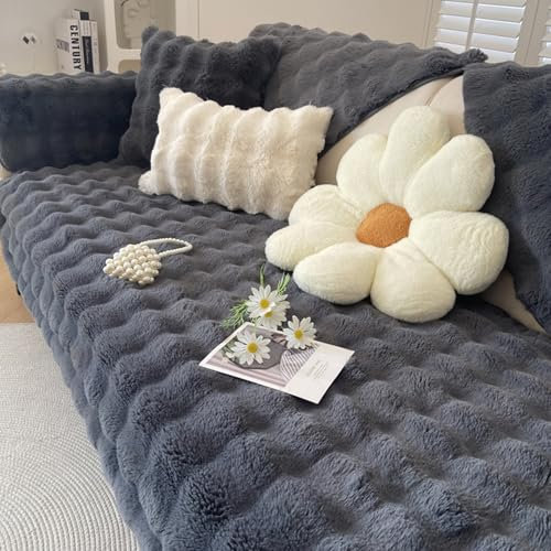 HGTRH Sofa üBerzug Ecksofa L Form mit Hoher Lehne 2sitzer 3 Sitzer Eckteil, Sofabezug U Form Groß XXL, SofaüBerwurf rutschfest Silikonboden, Bequemer PlüSch Couch üBerzug Dark Grey Pillowcase45*45
