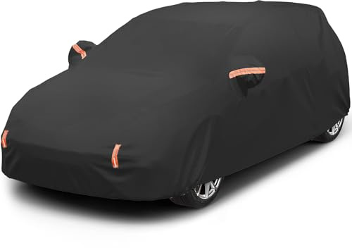 10 Layers Car Cover Waterproof Breathable,All Weather Outdoor Full Cover Rain Sun UV Snowproof Protection with 2 door Zipper Cotton Mirror Pocket,Fit Hatchback Length(Up to 177/450cm)