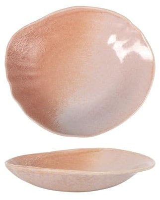 Assiettes ovales, set de 6 assiettes creuses et empilables, CLACK, 1 L, plat à soupe pâtes desserts en porcelaine rose - Dimension: 27 x 23,50 x 4 cm
