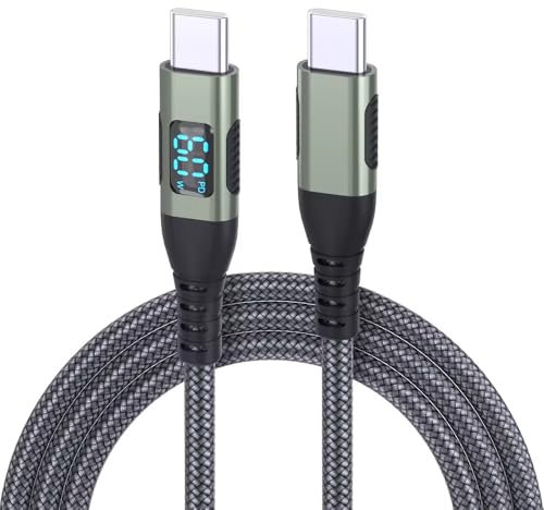 Générique Câble USB-C à USB-C PD 60W avec Affichage LED, 1Mètres, Charge Rapide, Tressé Gris vert