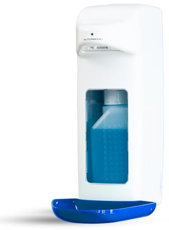 Hygiene365® Automatic Disinfectant Dispenser for Euro Bottles - Euro Dispenser & Disinfectant Dispenser with Sensor, Soap Dispenser Wall Mount & Refillable (White with Blue, 500 ml)
