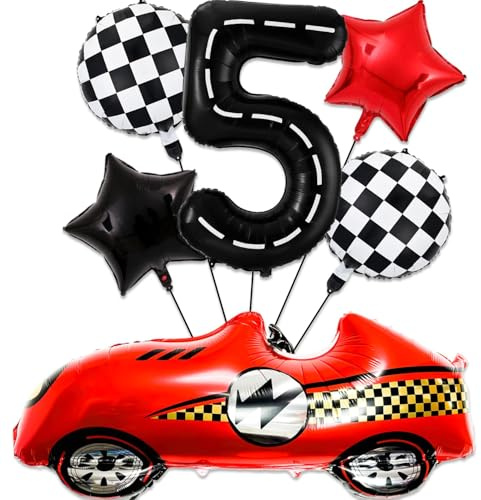 Car Geburtstagsdeko 5 Jahre,Folienballon Auto geburtstag,Auto Deko 5. geburtstag Junge,Folienballon Zahl 5,Kindergeburtstag Deko 5 Jahre,5 Jahr Rennauto Luftballons Junge Geburtstag Party
