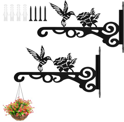 AYESY Staffa per Piante da Parete, 2 Parete Fiori Cesto Appeso Supporto in Ferro Battuto, Ganci Appendiabiti da Parete per Piante con 4 Viti e Tubo di Espansione per Vasi di Fiori Lanterne Mangiatoie