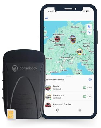Comeback 4G GPS-Tracker für Auto, Motorrad, Wohnmobil, LKW mit Magnethalterung, Integrierte SIM-Karte, Live-Tracking-App für Android/iOS, Geschwindigkeits & Geofence-Warnungen, Lange Akkulaufzeit