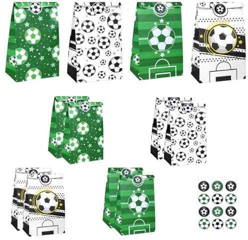 12 Stück Fussball Mitgebsel Jungen 22x12x8cm mit 1 Aufkleber für Fußball Geburtstagsparty Deko Mitgebsel Tüten Fussball Fußball Geburtstagstüten Kinder Partytüten