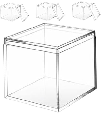 Sewroro 4 piezas Caja Transparente Cuadrada con Tapa de Contenedores de Plástico Resistentes para Almacenamiento de Joyas Dulces y Accesorios para Fiestas y Doméstico