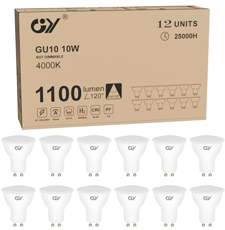 GY 12 Lampadine LED GU10 10W Equivalenti A 100W 1100 Lumen 4000K Lampadine GU10 LED Luce Neutro, Angolo Del Fascio 120°, Lampadine A Risparmio Energetico, Non Dimmabili, Certificate CE, 12 Pezzi