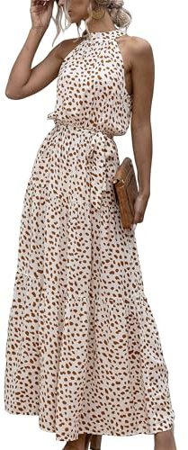EFOFEI Mujer Boho Floral Holgado Vestidos Cóctel Noche Vestido Playa Vacaciones Boda Vestidos Halter Cuello Maxi Vestido