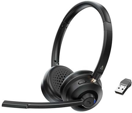 Creative Chat Wireless On-ear Headset with Noise-cancelling Boom Mic, USB dongle, Playback and Calls Control, Mic Mute Button for PC/Mac/Mobile devices