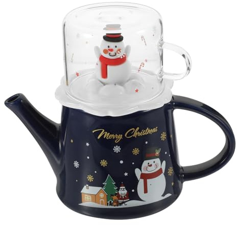 Warmhm Teiera Tema Natalizio Set Da Tè in Ceramica Per Casa Decorativa Regalo Di Natale Bollitore Per Tè Comoda Da Impugnare e Facile Da Pulire