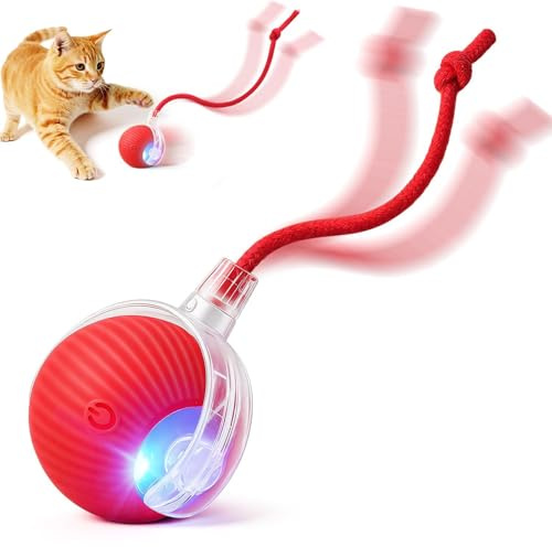 TTPOLONG Jouet Interactif pour, Balle Interactive Chat, Trois Modes réglables avec Fonction de réveil pour Chien Chat (Rouge)