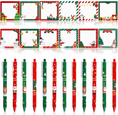 Sunshine smile Weihnachten Schreibwaren Set,12 Haftnotizen Weihnachten+12 Weihnachten Kugelschreiber,Kugelschreiber Weihnachten Set,Weihnachten Schreibwaren set,Weihnachten Geschenke