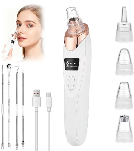 Blackhead Remover Vacuum, Pore Vacuum with 3 Suction Power Modes, Pore Cleaner USB Rechargeable, Black Head Remover for Face with 5 Replaceable Heads, for Sucker Spot Pimple Whitehead