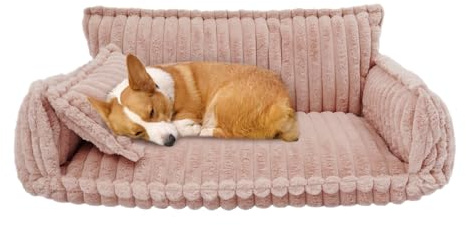 HUOMMGS Katzensofa Große Katzen Couch Flauschig und Weich Hundesofa für Mittlere Hunde 100 x 67cm Hunde Sofa Minimalistisch Katzenbett mit Rutschfester Unterseite Haustiercouch für Häuser (Rosa)