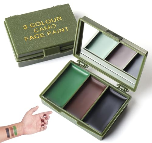 ZIOYANE Kit de maquillage camouflage 1 pièce, kit de 3 couleurs avec miroir pour entraînement militaire ou jeux de CS - équipement militaire de camouflage boisé (brun, vert, noir)