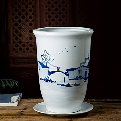 WDSOPK Vase À Fleurs en Porcelaine Bleue Et Blanche À Motif De Lotus Ancien, Style Oriental, Vase Bouteille Chinois, Pot De Fleurs en Céramique Peint À La Main À La Pi(E)