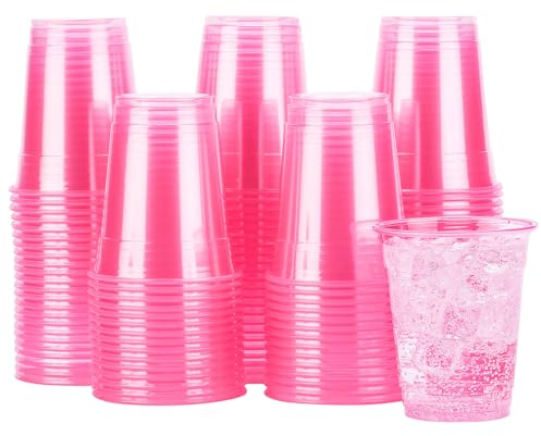 HIYOUNG Rosa Plastikbecher 350ml [50 Stück] Transparente, pastellrosa Einwegbecher für Wein, Saft und Kaltgetränke. Ideal für Geburtstag, Hochzeit, Valentinstag, Junggesellinnenabschied und Feiertage