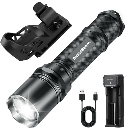 BraiseBeam LED Tactical Torch with Holster, 1200 High Lumens Single Mode Flashlight, 360° Rotatable Belt Clip Holder, IP65 Waterproof, Simple On/Off One Mode Light for Police & Security