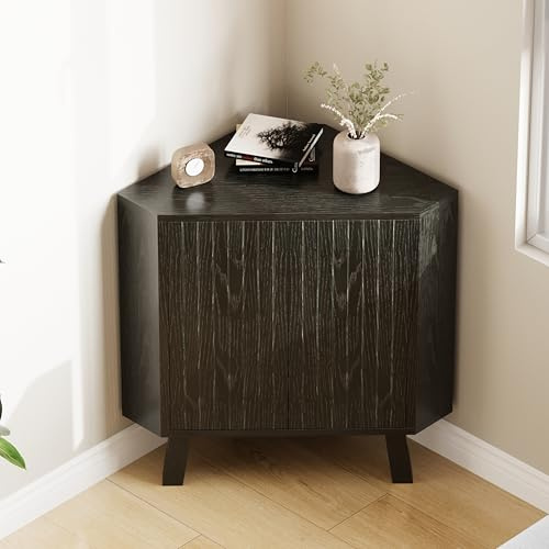 GarveeHome Küchenschrank Eckschrank Badezimmerschrank Eckregal Mit 2 Türen, Verstellbare Ablage, Aufbewahrungsschrank Holz Für Küche, Wohnzimmer, Esszimmer, 80 x 40 x 78 cm