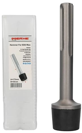 WERHE Gummihammer für Bohrhammer, SDS Max, Ø 36 mm, 170 mm lang, Gummikopf | SDS-Max Schaft 18 mm, Gesamtdurchmesser Ø 40 mm, Gewicht 0,4 kg, für Blech, Pflastersteine und Pfähle