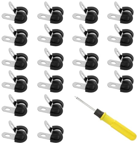 SLIAXINT 20 Stück Kabelschellen aus Edelstahl R Form Schlauchschellen Kabelklemmen P-Klammern Gelenkrohrschellen mit Gummieinlage Metall P Clips Schraubrohrschelle Gefüttert mit Schraubendreher 6mm