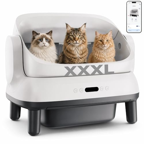 katzenklo selbstreinigend, verbreiterte XXXL selbstreinigende katzentoilette mit einfachem EIN- und Ausstieg, wasserdicht, geruchshemmend, langlebig 120L großes automatisches katzenklo