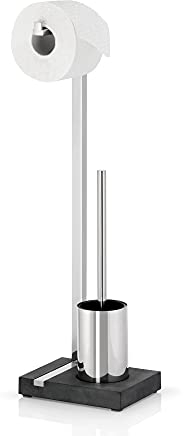 blomus -MENOTO- Stand WC-Garnitur aus poliertem Edelstahl, freistehender Toilettenbutler, platzsparende Konstruktion in exklusiver Optik, Badaccessoire (H / B / T: 64,5 x 15 x 20 cm, Edelstahl, 68688)