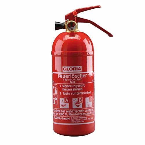 Gloria - Estintore auto con manometro, 1 kg con supporto auto, classe di incendio ABC